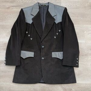 Vintage Pioneer Wear Leather Corduroy Jacket Mens 38 Black Western Suede Cowboy